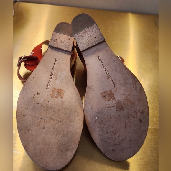 Orange Diane Von Furstenberg Wedge Sandals Size 9 - Picture 12 of 12